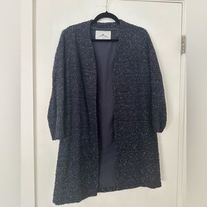 Loreak Mendian Navy Metallic Tweed Open Front Coat – Size Small